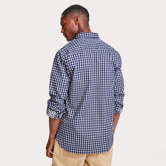 - Cotton Check Shirt - Navy