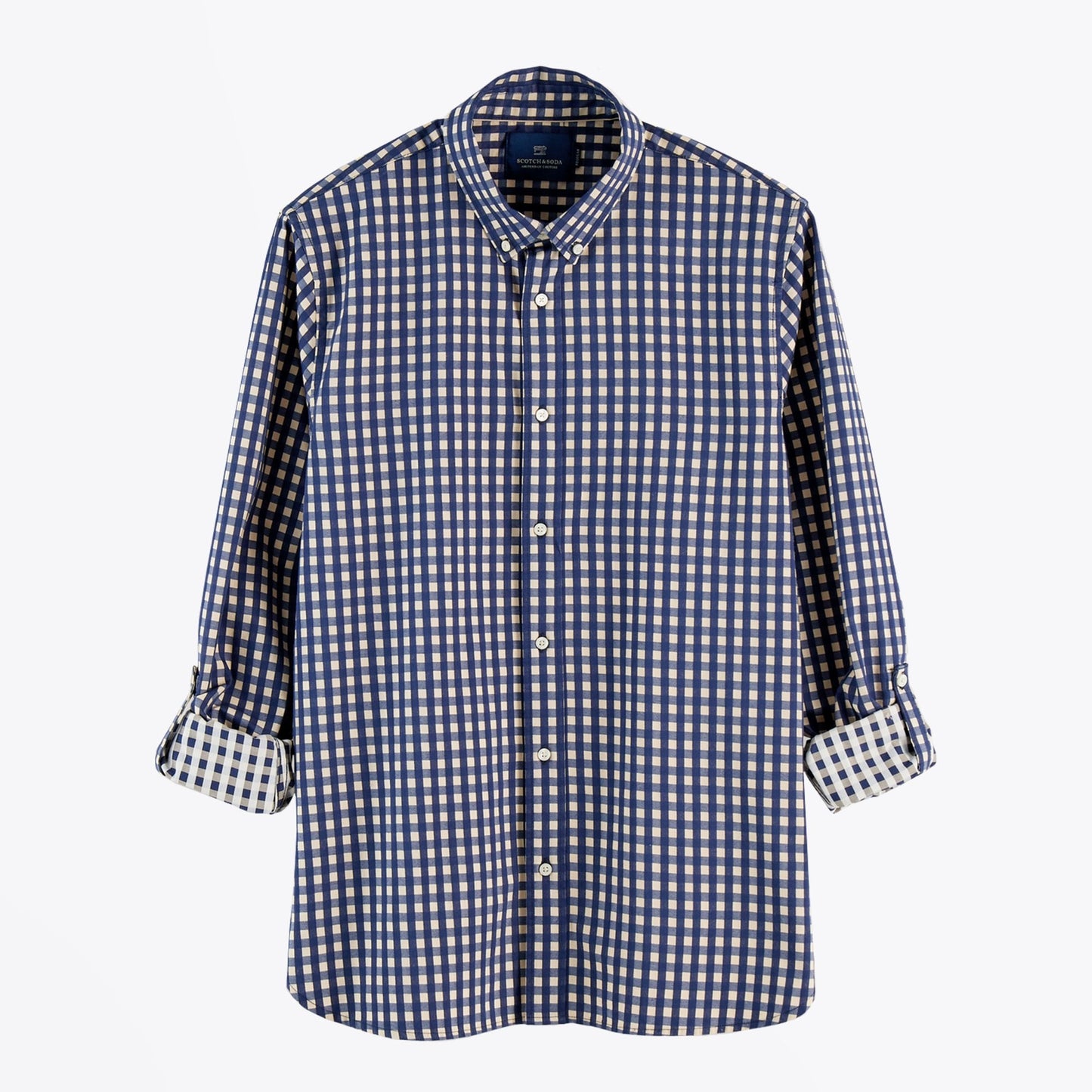 - Cotton Check Shirt - Navy