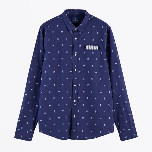 - Embroidered Pocket Shirt - Navy