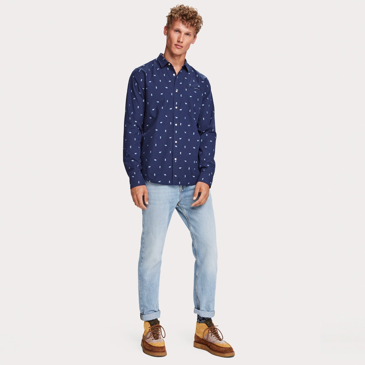 - Embroidered Pocket Shirt - Navy