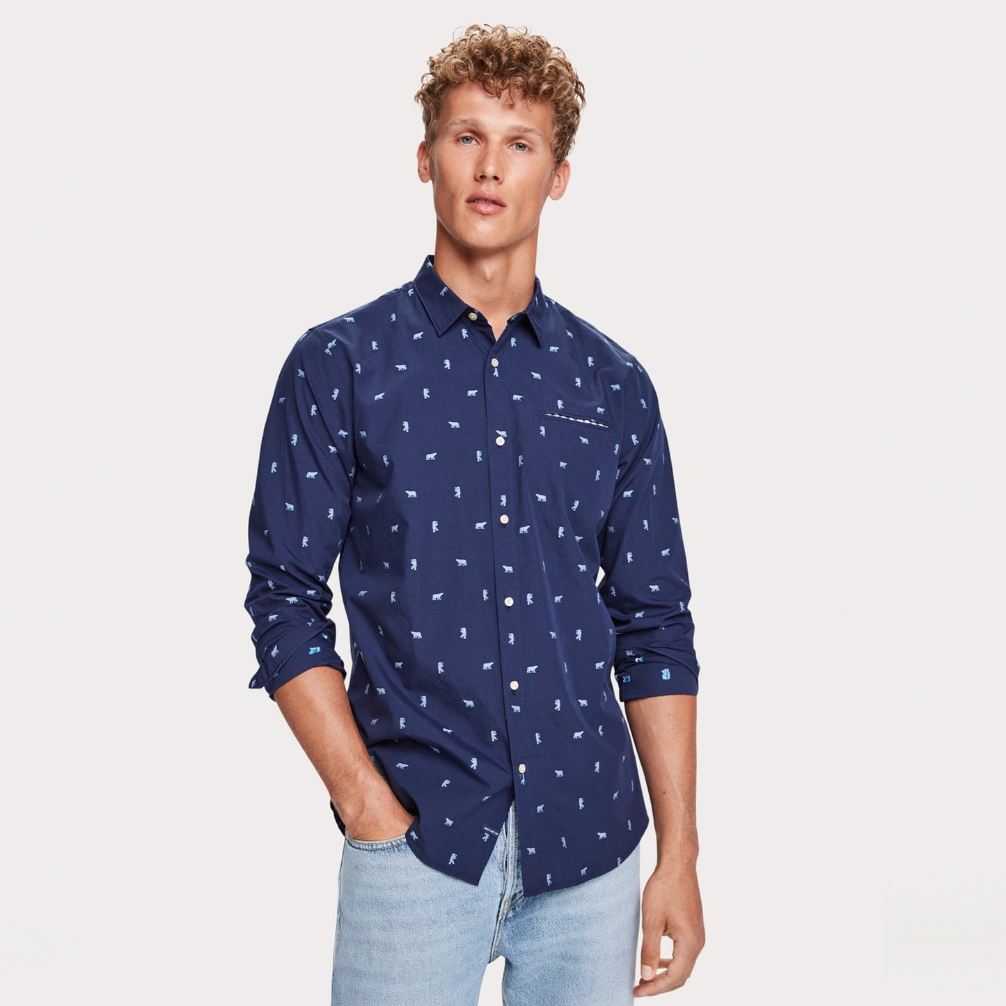 - Embroidered Pocket Shirt - Navy