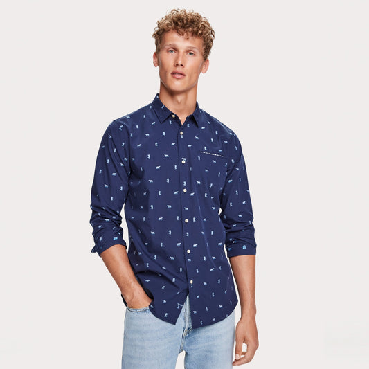 - Embroidered Pocket Shirt - Navy