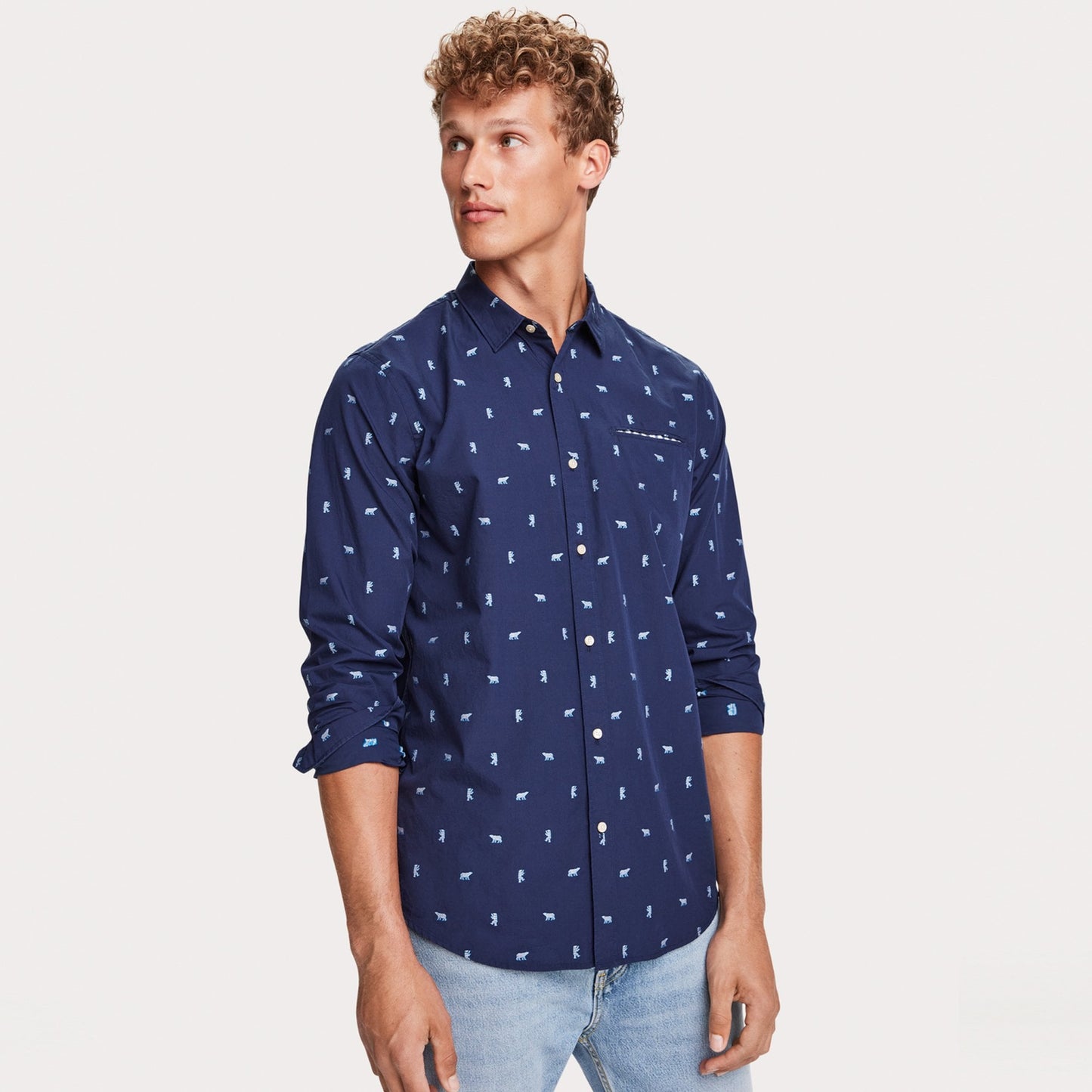 - Embroidered Pocket Shirt - Navy