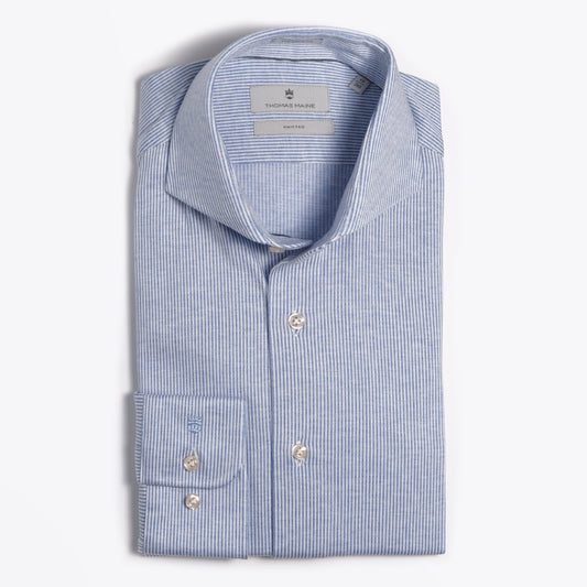 - Cotton Stripe Knitted Shirt - White/Blue