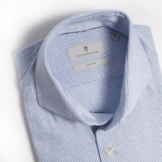 - Cotton Stripe Knitted Shirt - White/Blue