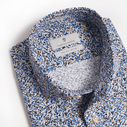 - Abstract Speckled Print Shirt - Blue