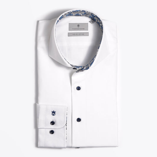 Floral Trim Insert Shirt - White