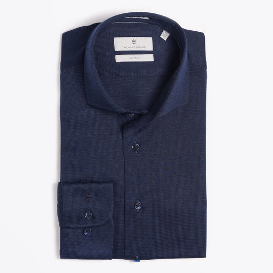 Knitted Mini Check Shirt - Navy