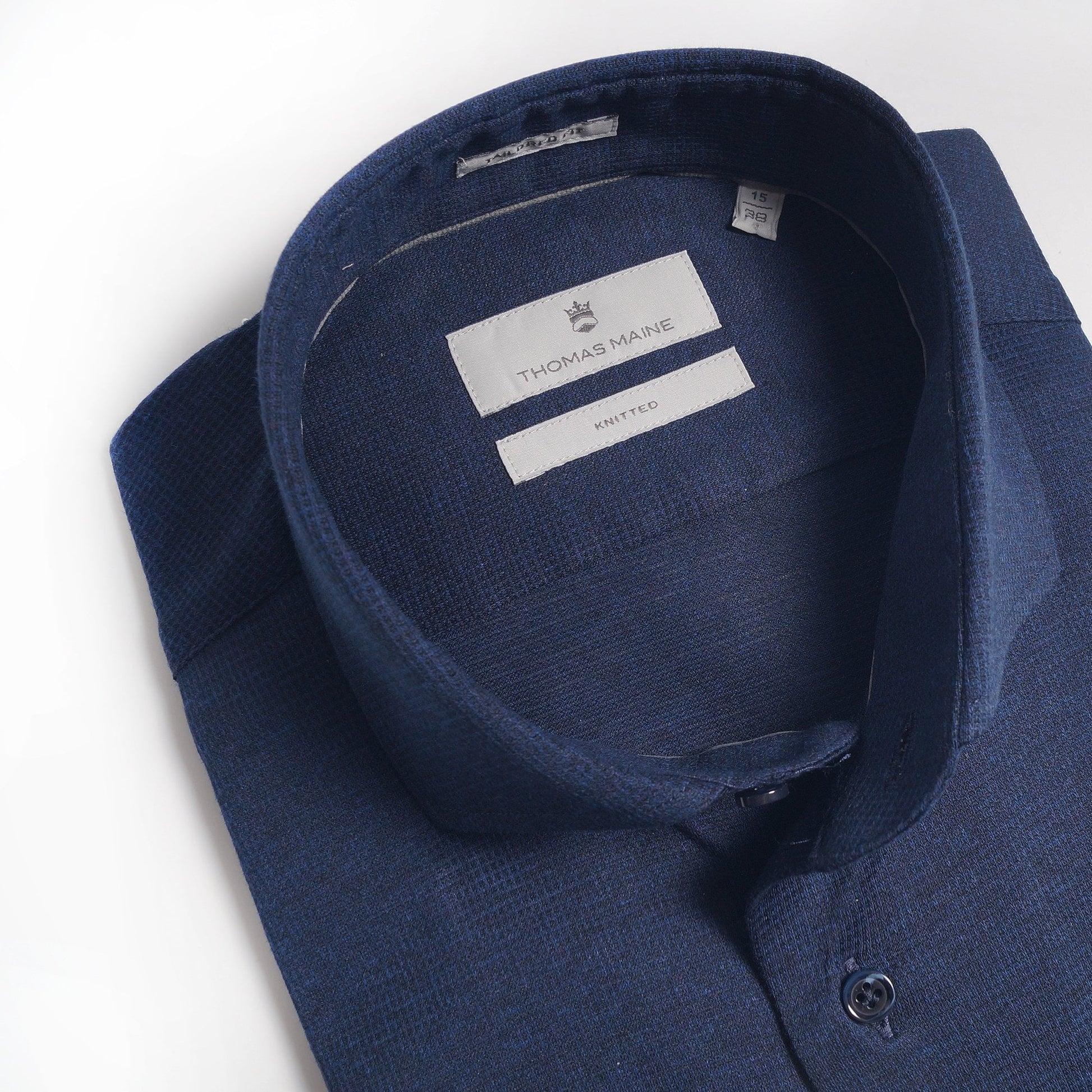 Thomas Knitted Mini Check Shirt - Navy