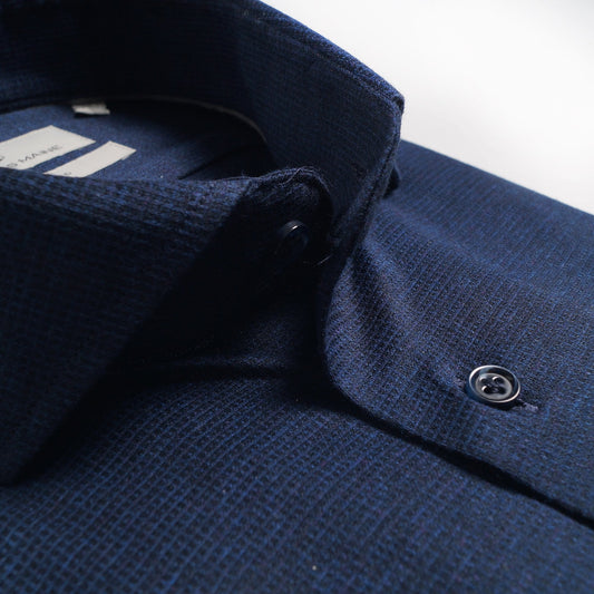 Knitted Mini Check Shirt - Navy