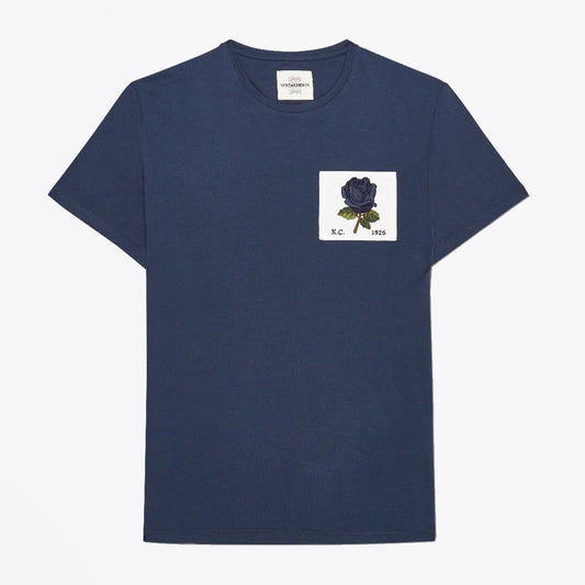 - Embroidered Rose Patch T-Shirt - Deep Blue