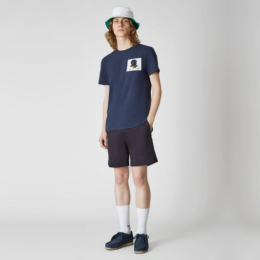 - Embroidered Rose Patch T-Shirt - Deep Blue