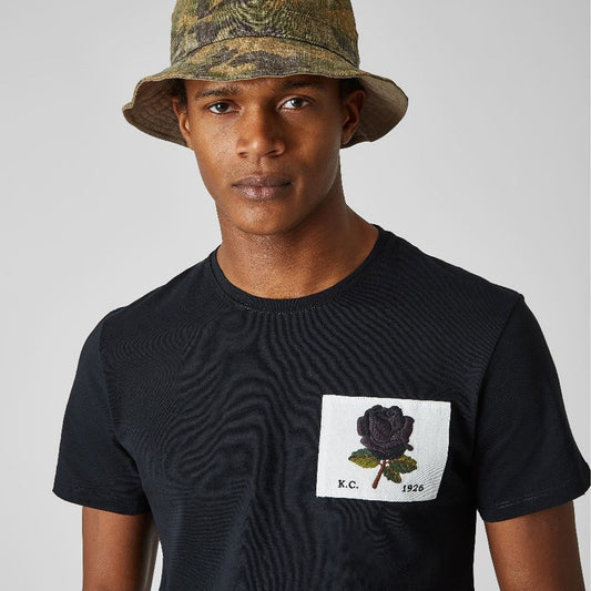 - Embroidered Rose Patch T-Shirt - Black