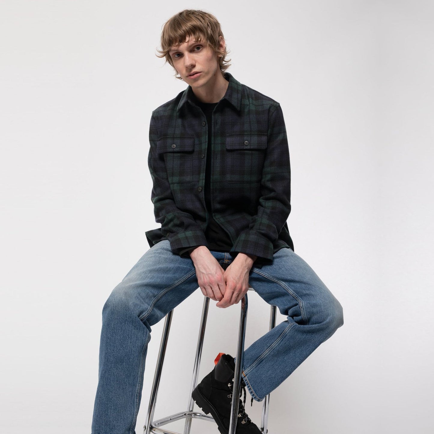 - Wool Checked Shirt - Black/Green