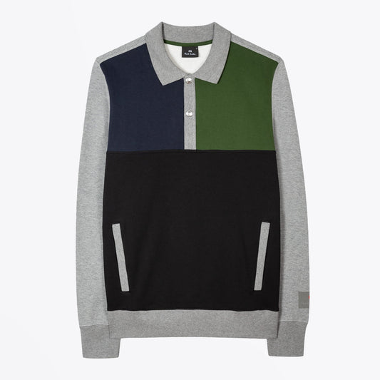 - Colour-Block Collared Sweatshirt - Grey