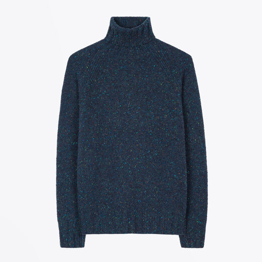 Flecked Funnel Neck Sweater - Dark Navy
