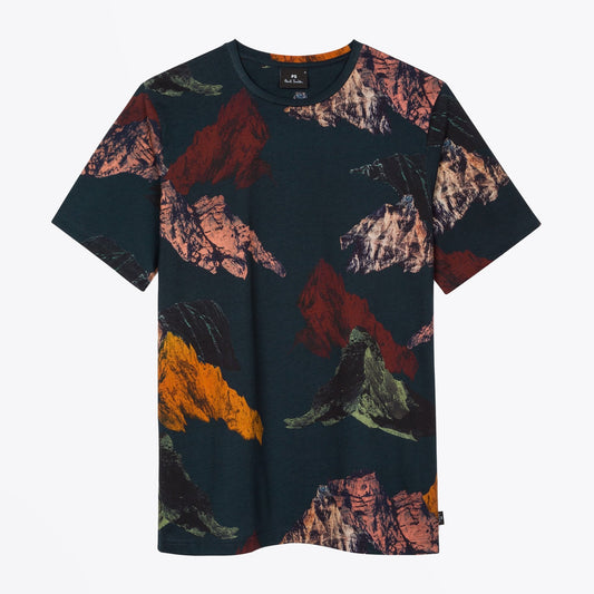 - 'Mountain' Print T-shirt - Navy