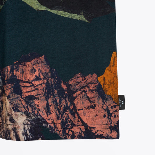 - 'Mountain' Print T-shirt - Navy