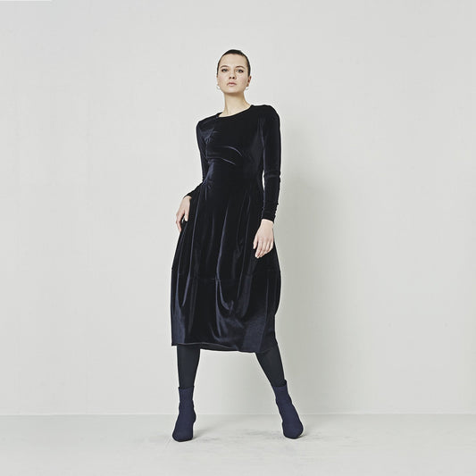 - At Length - Stretch Velvet Balloon Dress - Navy