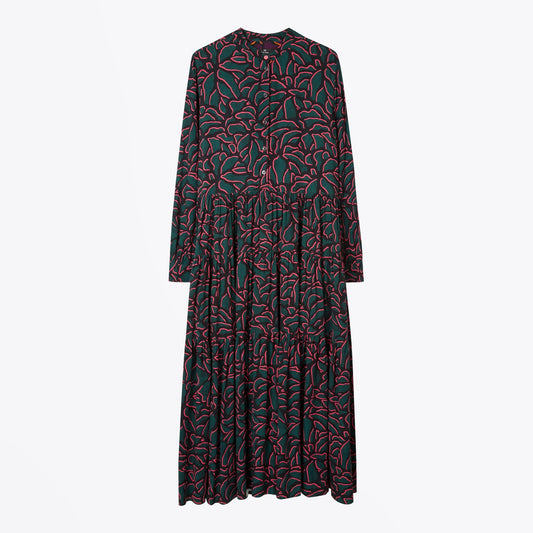 - 'Shadow Petals' Print Shirt Dress - Green