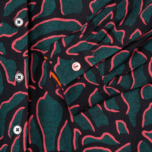 - 'Shadow Petals' Print Shirt Dress - Green