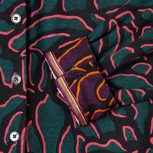 - 'Shadow Petals' Print Shirt Dress - Green