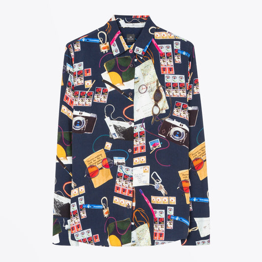- 'Archive' Print Shirt - Navy/Multi