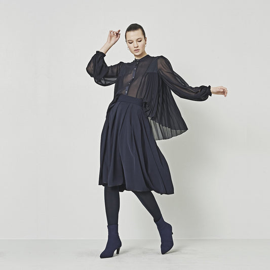 - Compliment - Pleated Shirt - Navy