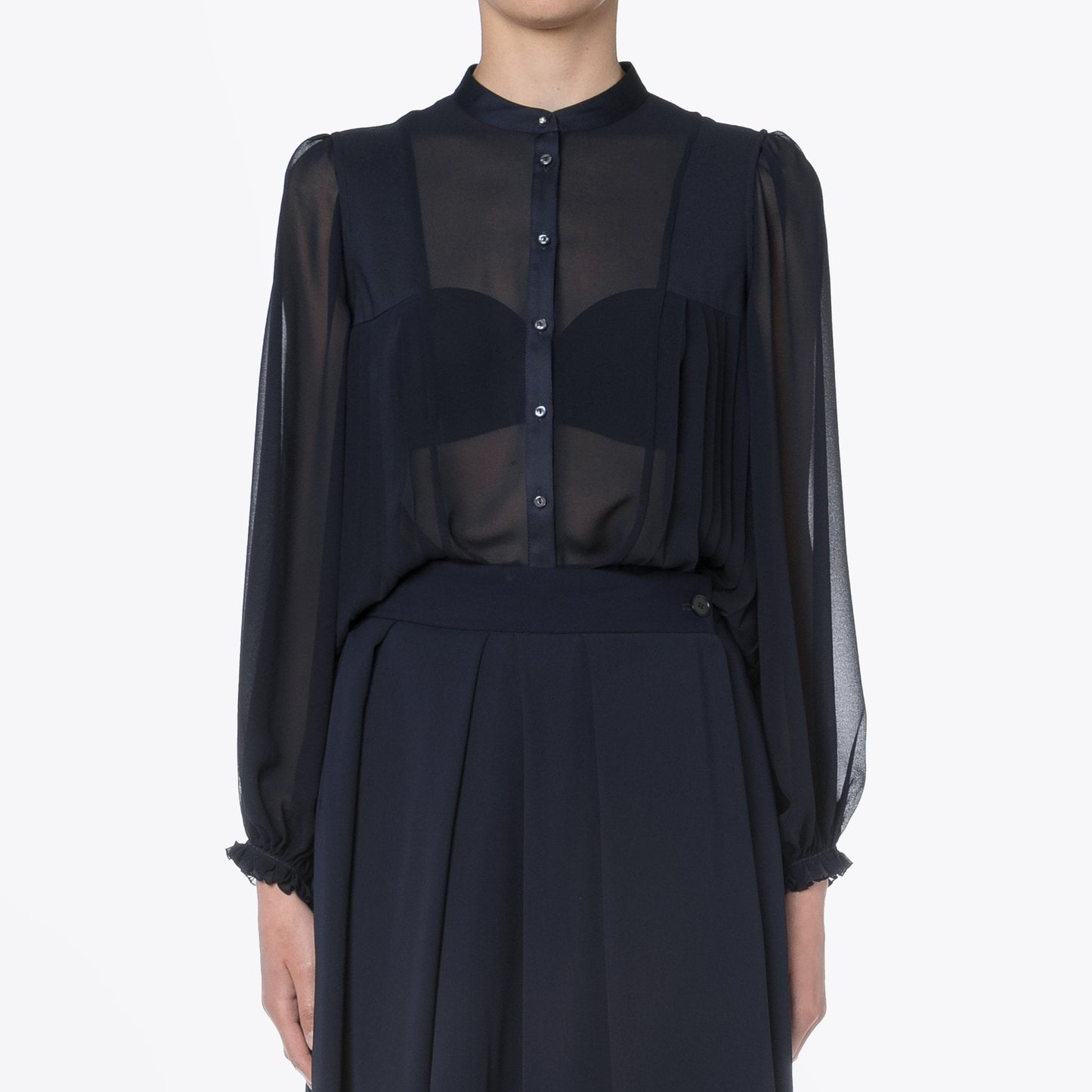 - Compliment - Pleated Shirt - Navy