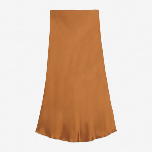 - Satin Midi Skirt - Tan