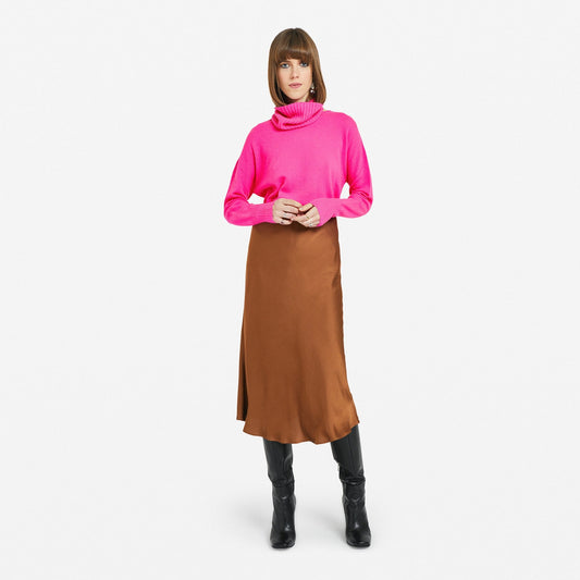 - Satin Midi Skirt - Tan