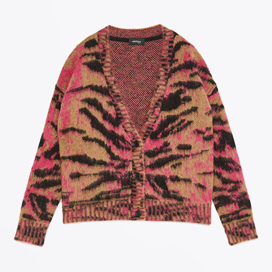 - Animal Print Cardigan - Pink