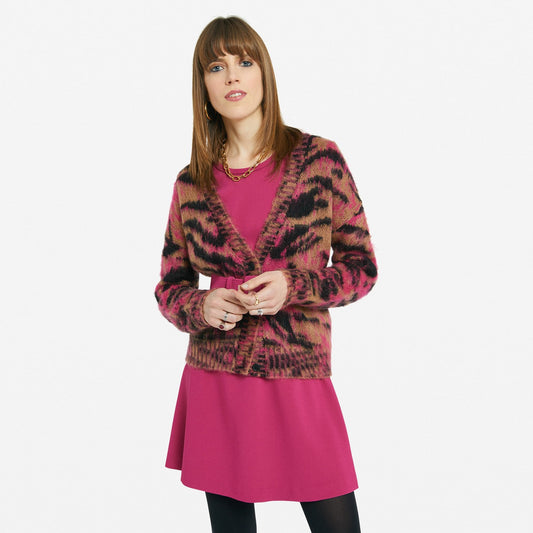 - Animal Print Cardigan - Pink