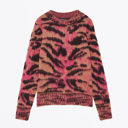 - Animal Print Pullover - Pink
