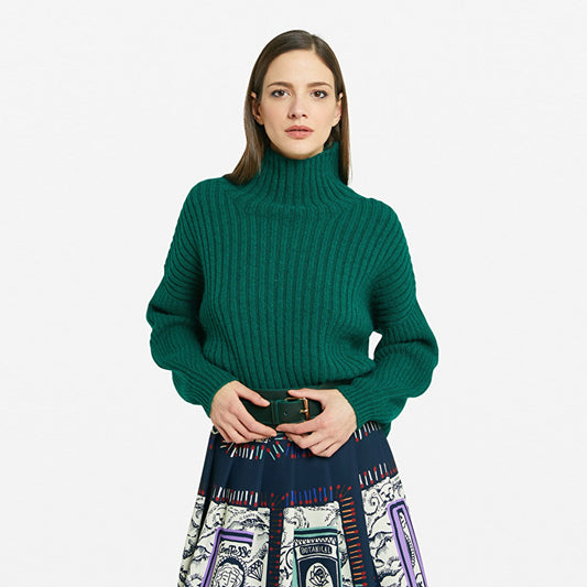 Wool-Blend Flared Jumper - Green