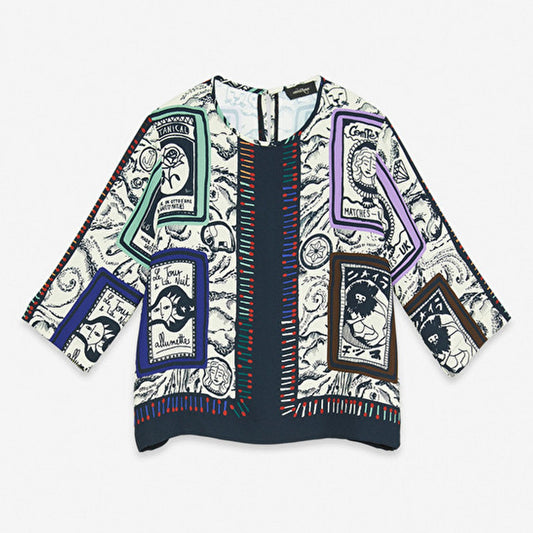 - Printed Flared Blouse - Beige/Multi