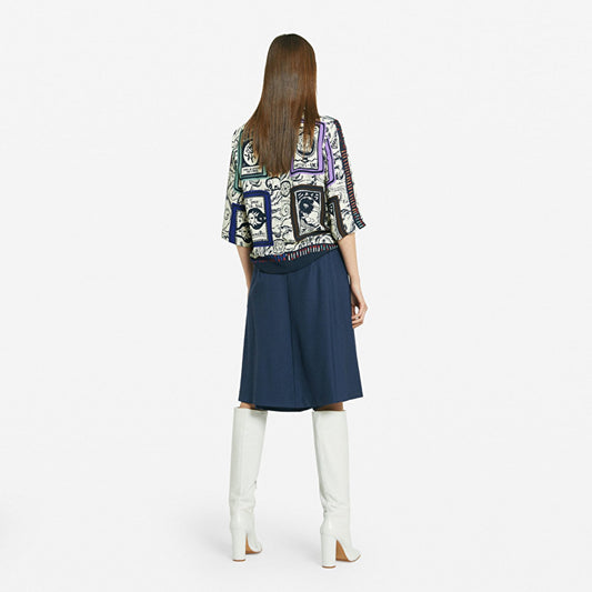 - Printed Flared Blouse - Beige/Multi