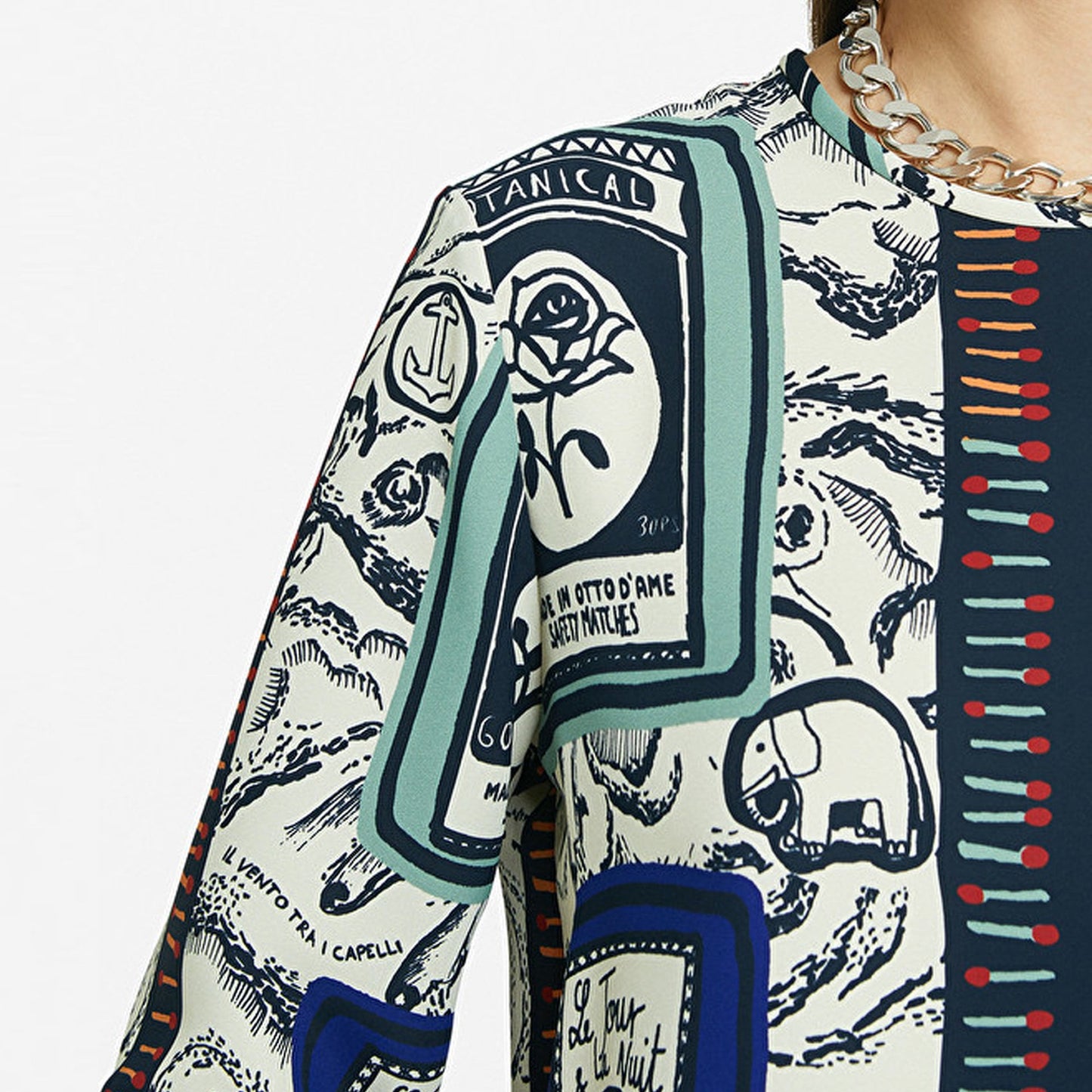 - Printed Flared Blouse - Beige/Multi