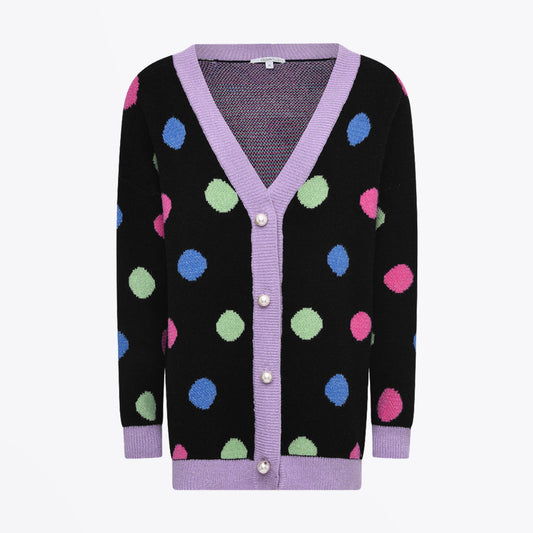 - Cecily Polka Dot Knitted Cardigan - Black