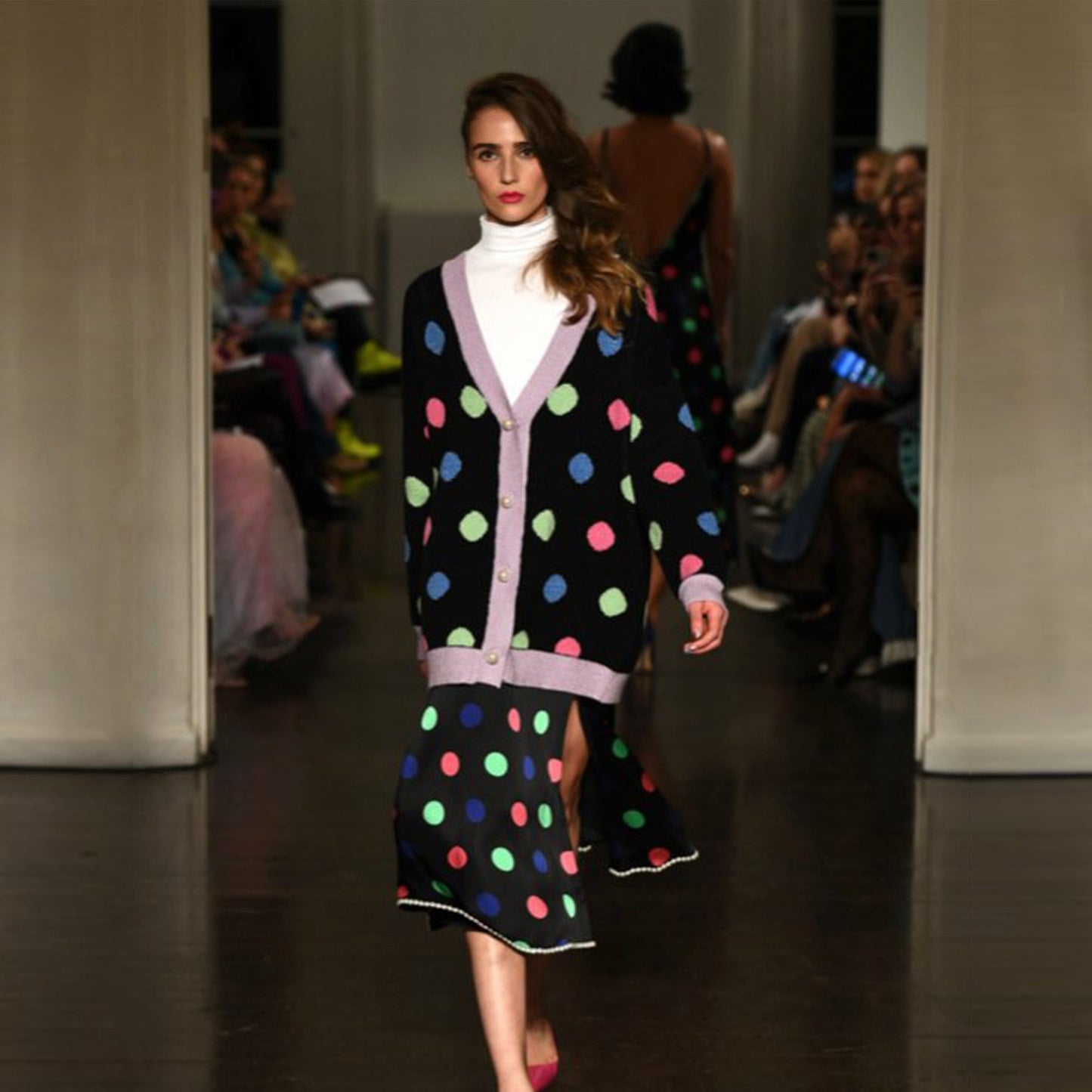 - Cecily Polka Dot Knitted Cardigan - Black