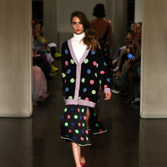 - Cecily Polka Dot Knitted Cardigan - Black