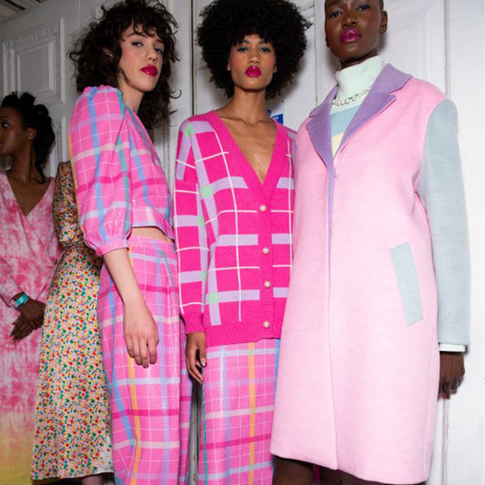 - Cecily Check Knitted Cardigan - Pink