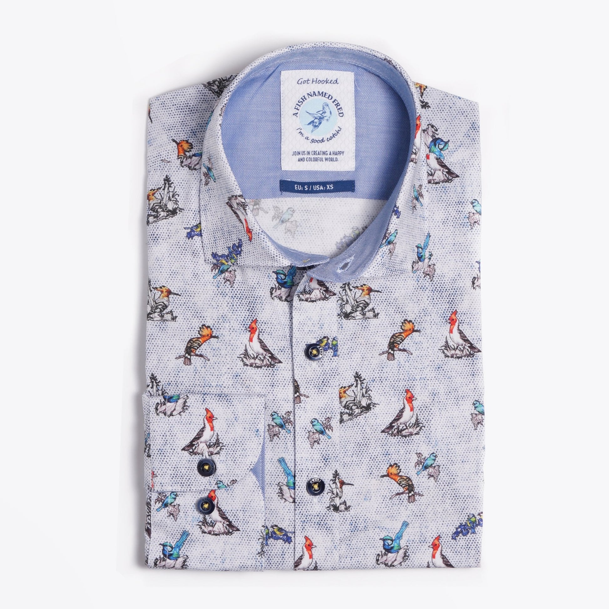 A Multi Bird Print Shirt - Blue/Multi