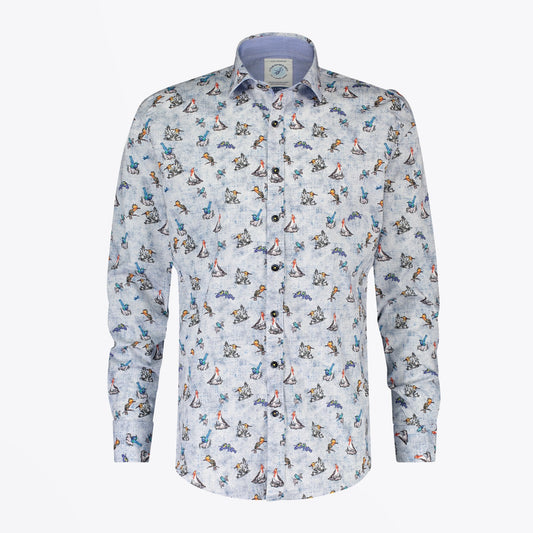 Multi Bird Print Shirt - Blue/Multi
