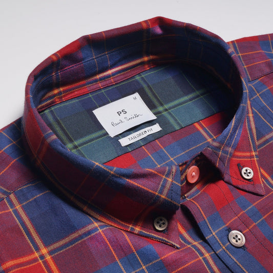 - Cotton Check Shirt - Red/Blue