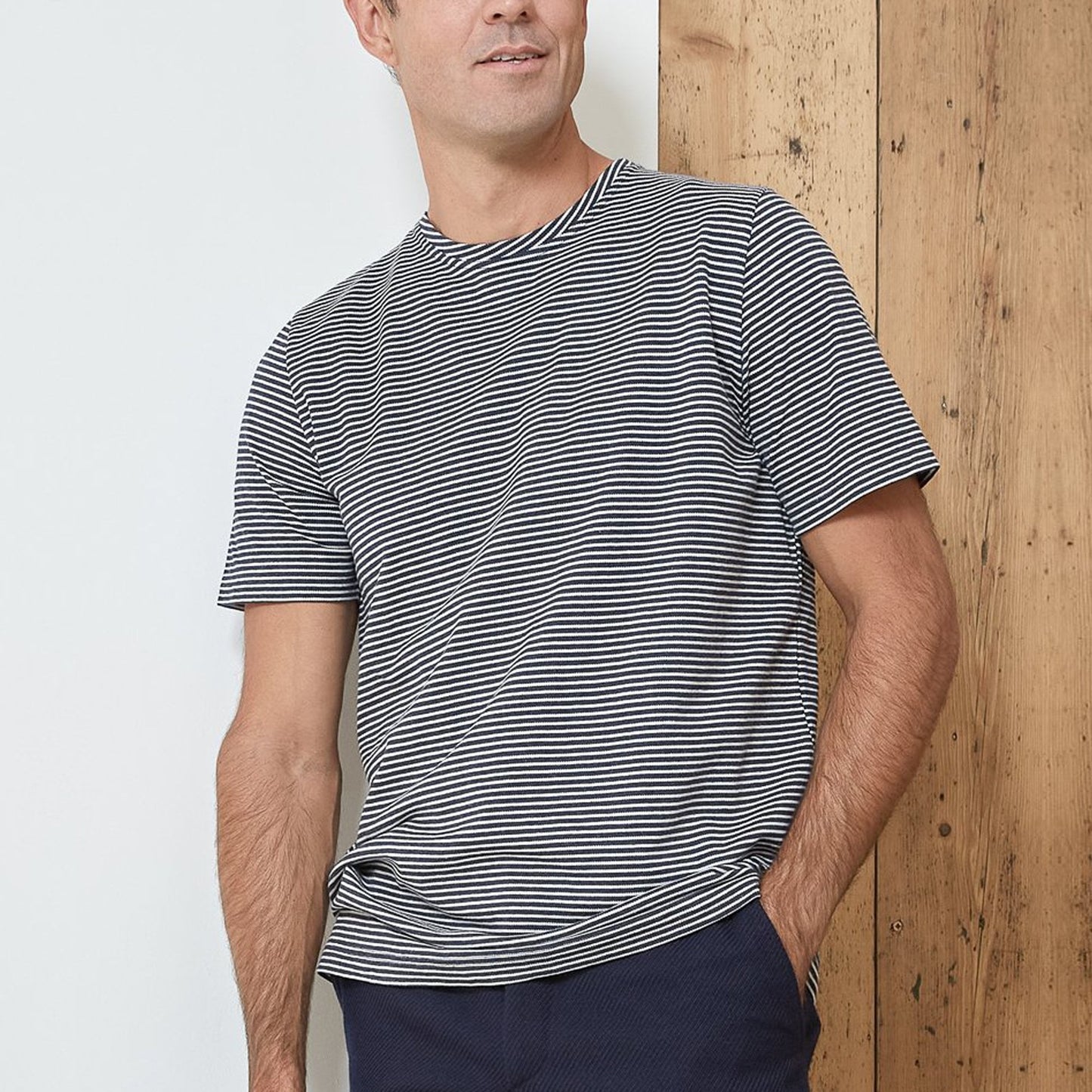 - Conduit - Organic Cotton Stripe T-Shirt - Navy