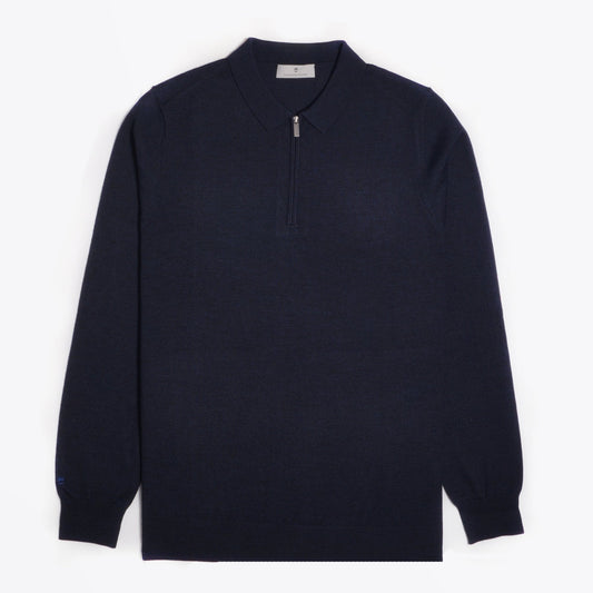 Merino Half Zip Polo - Navy