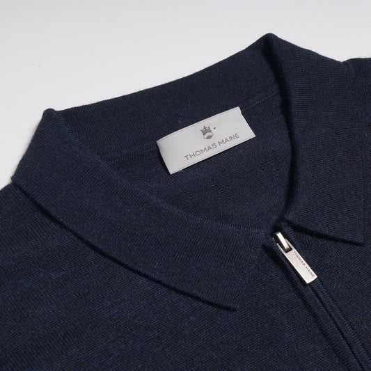 Merino Half Zip Polo - Navy