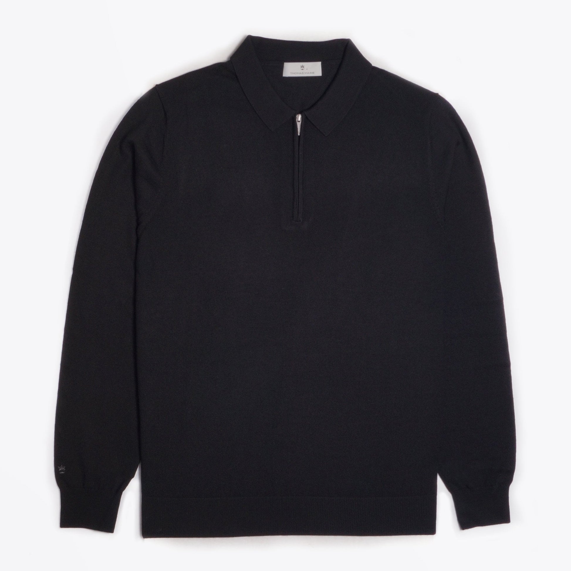 Thomas Merino Half Zip Polo - Black