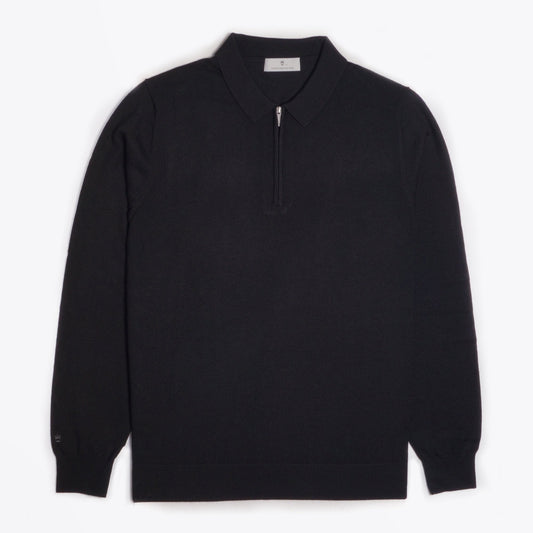 Merino Half Zip Polo - Black